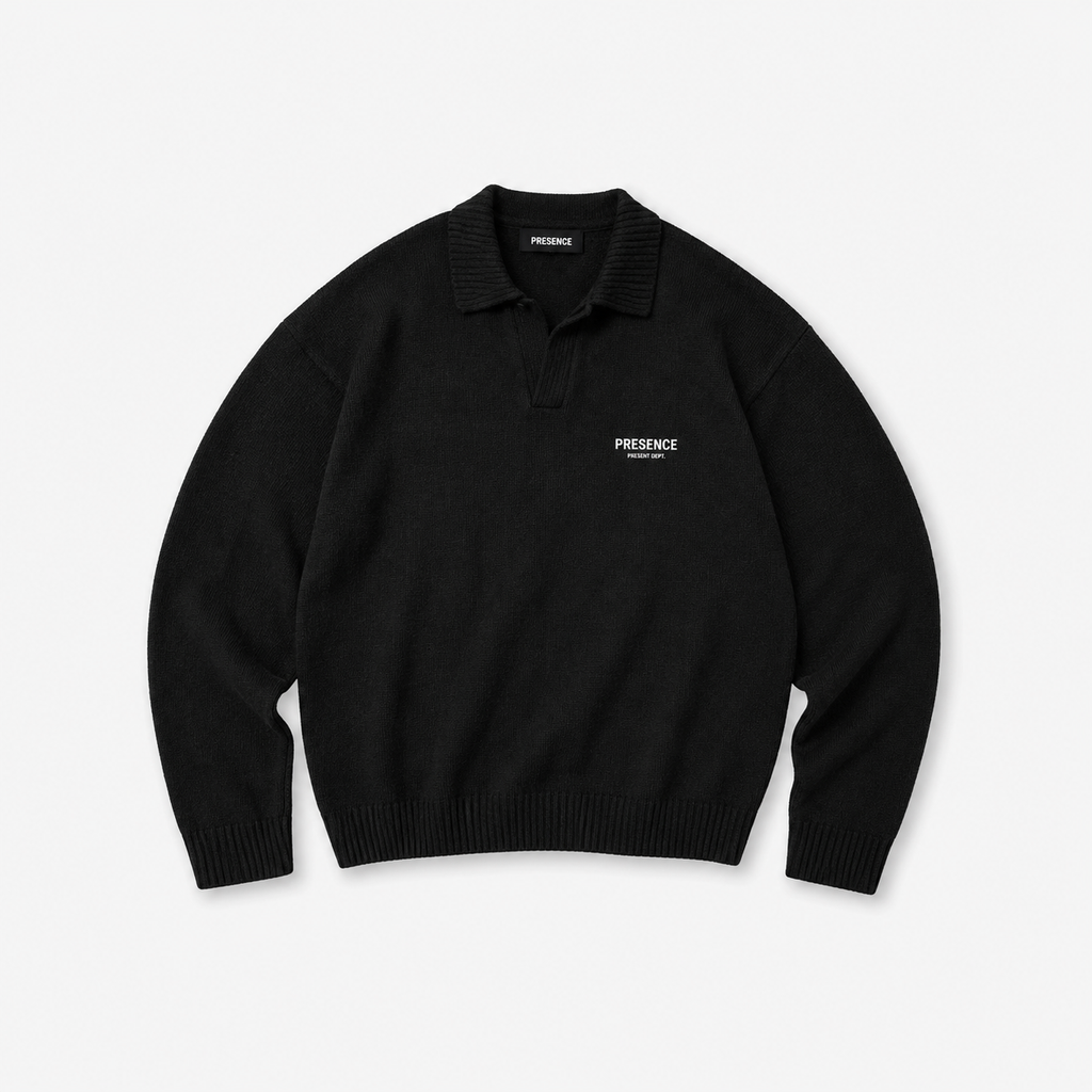PRESENCE Dept. Knit Polo — Black