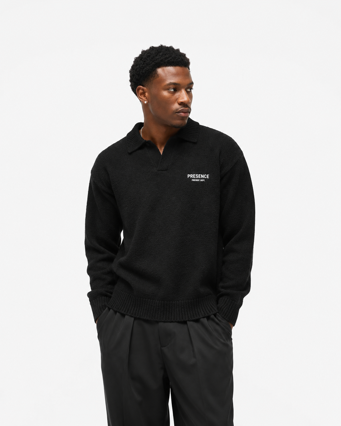 PRESENCE Dept. Knit Polo — Black